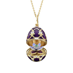 Faberge Heritage Yellow Gold Diamond Purple Guilloche Enamel Anemone Surprise Locket