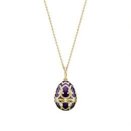 Faberge Heritage Yellow Gold Diamond Purple Guilloche Enamel Anemone Surprise Locket