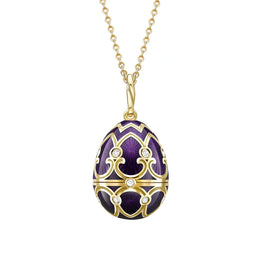 Faberge Heritage Yellow Gold Diamond Purple Guilloche Enamel Anemone Surprise Locket