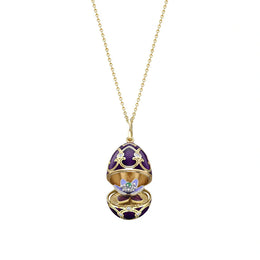 Faberge Heritage Yellow Gold Diamond Purple Guilloche Enamel Anemone Surprise Locket