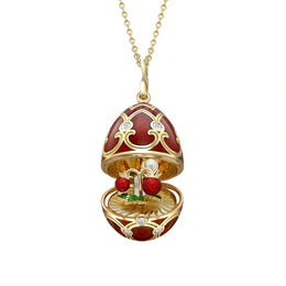 Faberge Heritage Yellow Gold Diamond Red Guilloche Enamel Strawberry Surprise Locket