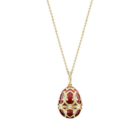 Faberge Heritage Yellow Gold Diamond Red Guilloche Enamel Strawberry Surprise Locket