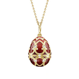 Faberge Heritage Yellow Gold Diamond Red Guilloche Enamel Strawberry Surprise Locket