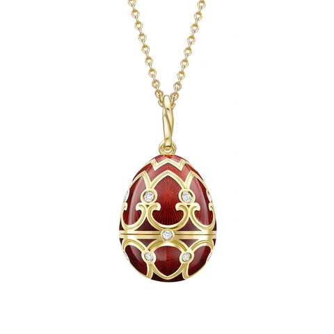 Faberge Heritage Yellow Gold Diamond Red Guilloche Enamel Strawberry Surprise Locket