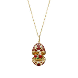 Faberge Heritage Yellow Gold Diamond Red Guilloche Enamel Strawberry Surprise Locket