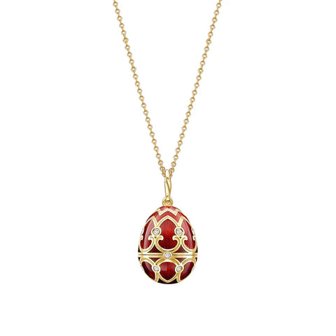 Faberge Heritage Yellow Gold Diamond Red Guilloche Enamel Wild Rose Surprise Locket