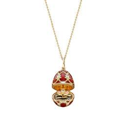 Faberge Heritage Yellow Gold Diamond Red Guilloche Enamel Wild Rose Surprise Locket