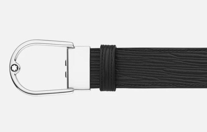 Montblanc Horseshoe Buckle 35mm Reversible Leather Belt Printed Black/Plain Black