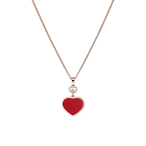Chopard Happy Hearts 18ct Rose Gold 0.05ct Diamond Carnelian Pendant