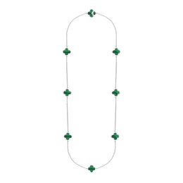 Sterling Silver Malachite Bloom Eight Stone Four Leaf Clover Chain Necklet, N1042