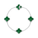 Sterling Silver Malachite Bloom Four Stone Four Leaf Clover Chain Bracelet, B1152