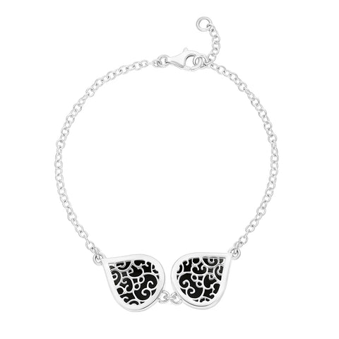 Sterling Silver Whitby Jet Flore Filigree Bracelet