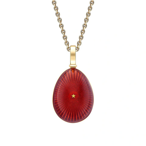 Faberge Heritage 18ct Yellow Gold & Red Enamel Star Burst Egg Pendant