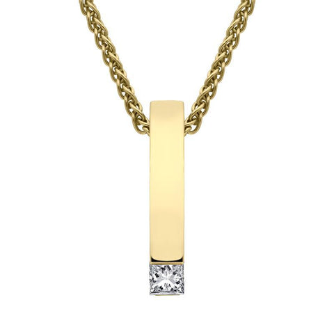 00027662 18ct Yellow Gold Diamond Princess Cut Bar Necklace CB20_18D