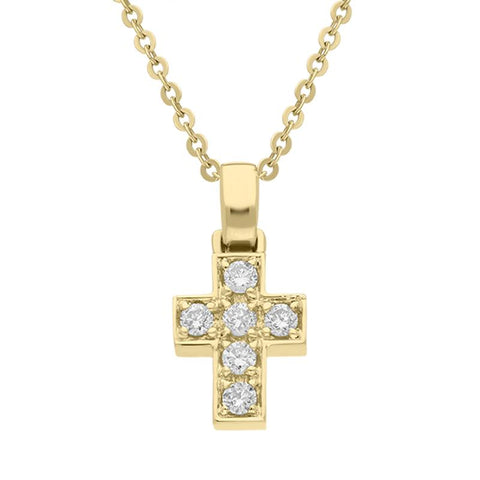 00027679 18ct Yellow Gold 0.014ct Diamond Cross Necklace FGWA 