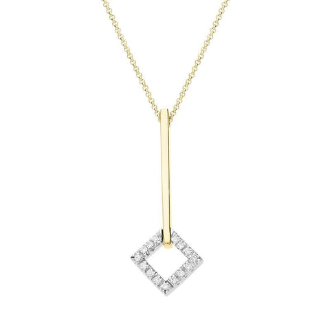 00027730 18ct Yellow Gold Diamond Square Drop Necklace P558CB 