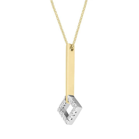 00027730 18ct Yellow Gold Diamond Square Drop Necklace P558CB 