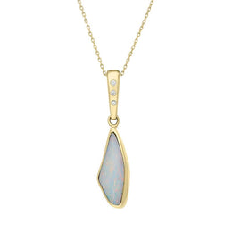 00027871 18ct Yellow Gold Opal 0.09ct Diamond Bail Unique Necklace 18YOPALDI