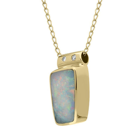  00027923 18ct Yellow Gold Opal 0.02ct Diamond Unique Necklace, UPOP168