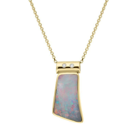 00027927 18ct Yellow Gold Opal 0.02ct Diamond Unique Necklace, UPOP180