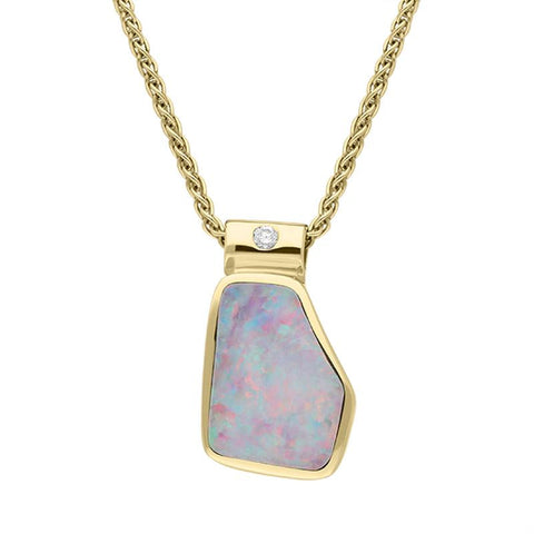 00028002 18ct Yellow Gold Opal Diamond Unique Necklace, UPOP340