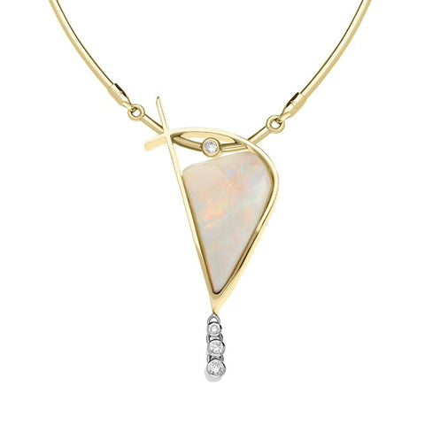 00028104 18ct Yellow Gold Opal Diamond Unique Necklace VUOP100 