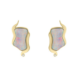  00028107 18ct Yellow Gold Opal 0.06ct Diamond Unique Wavy Earrings VUPOP107