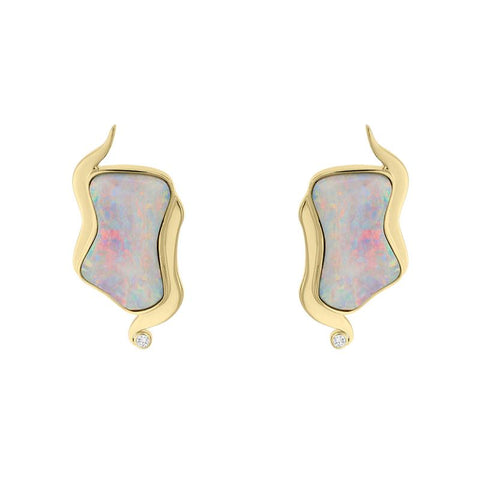  00028107 18ct Yellow Gold Opal 0.06ct Diamond Unique Wavy Earrings VUPOP107