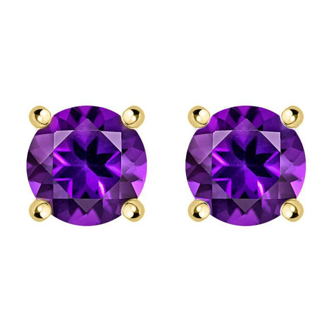 00102474 18ct Yellow Gold 1ct Amethyst Round Stud Earrings, FEU-218