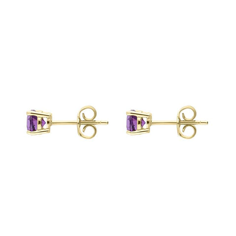 00102474 18ct Yellow Gold 1ct Amethyst Round Stud Earrings, FEU-218