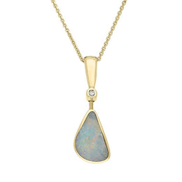 00106792 9ct Yellow Gold Opal Diamond Straight Edge Pear Drop Necklace UPOP162