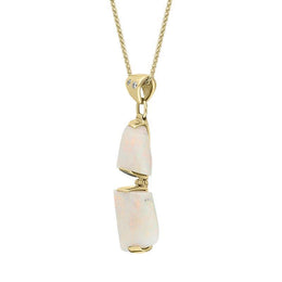 00109971 18ct Yellow Gold Opal Diamond Two Stone Drop Hinged Necklace PUNQ0003662