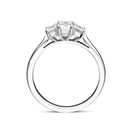 00124041 Platinum 0.88ct Diamond Emerald Cut Trilogy Ring, FEU-1218