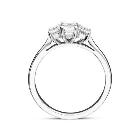 00124041 Platinum 0.88ct Diamond Emerald Cut Trilogy Ring, FEU-1218