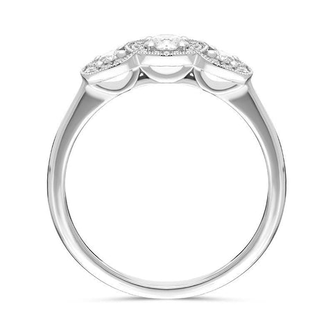 00144984 18ct White Gold 0.45ct Diamond Trilogy Halo Ring, FEU-1389