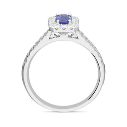 18ct White Gold 0.52ct Sapphire and Diamond Emerald Shape Ring, FEU-1946.