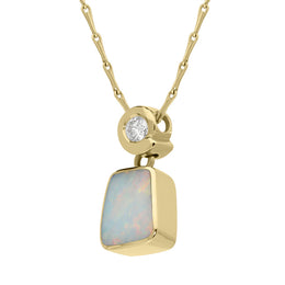 18ct Yellow Gold Opal 0.10ct Diamond Square Cut Unique Necklace, UPOP445.