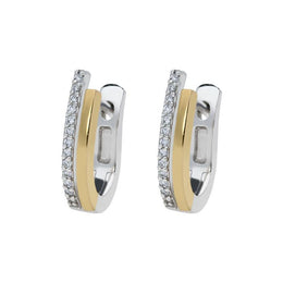 18ct White and Yellow Gold 0.13ct Diamond Hoop Earrings, BRN-141.