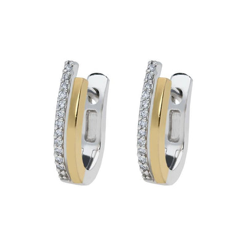 18ct White and Yellow Gold 0.13ct Diamond Hoop Earrings, BRN-141.