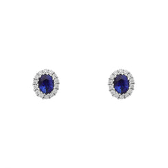 18ct White Gold 0.56ct Sapphire and Diamond Oval Cluster Earrings. FEU-1520.