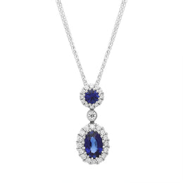 18ct White Gold 0.75ct Sapphire 0.20ct Diamond Drop Necklace. FEU-1381.