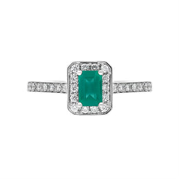 18ct White Gold Emerald Diamond Emerald Cut Halo Ring