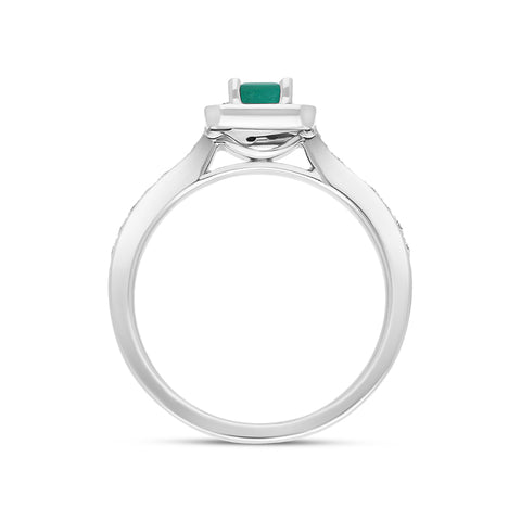 18ct White Gold Emerald Diamond Emerald Cut Halo Ring