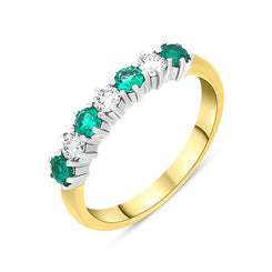 18ct Yellow Gold 0.34ct Emerald Diamond Half Eternity Ring, FEU-1126.