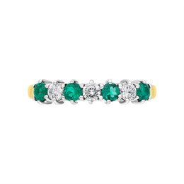 18ct Yellow Gold 0.34ct Emerald Diamond Half Eternity Ring