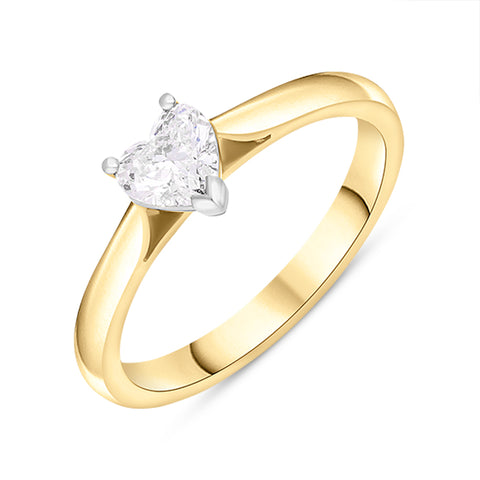 18ct Yellow Gold 0.42ct Diamond Heart Cut Solitaire Ring, FEU-2714.