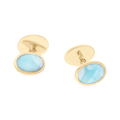 18ct Yellow Gold Coquina Larimar Four Stone Chain Cufflinks