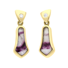 18ct Yellow Gold Blue John 0.06ct Diamond Tapered Drop Earrings, E737_D6. 