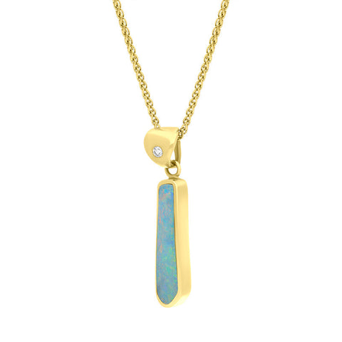 18ct Yellow Gold Diamond 0.03ct Opal Oblong Necklace