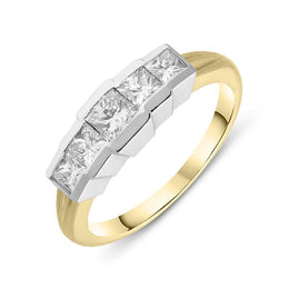 18ct Yellow Gold 0.91ct Diamond Princess Cut Half Eternity Ring IT/4141